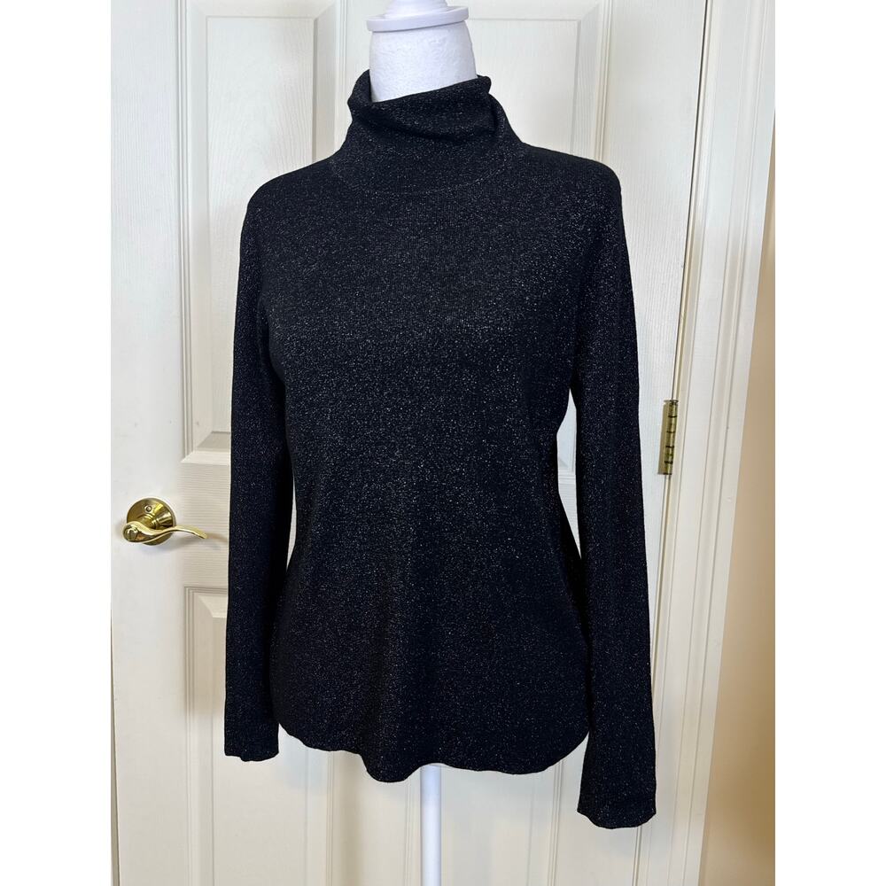NWT Eileen Fisher Black Wool Metallic Long Sleeve Turtleneck Sweater Top Small - Picture 3 of 8